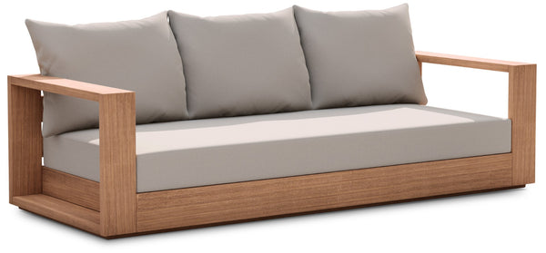 Tulum Waterproof Fabric / Teak Wood / Foam Contemporary Grey Waterproof Fabric Outdoor Sofa - 87" W x 33.5" D x 22.5" H