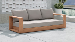 Tulum Waterproof Fabric / Teak Wood / Foam Contemporary Grey Waterproof Fabric Outdoor Sofa - 87" W x 33.5" D x 22.5" H