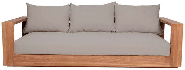 Tulum Waterproof Fabric / Teak Wood / Foam Contemporary Grey Waterproof Fabric Outdoor Sofa - 87" W x 33.5" D x 22.5" H