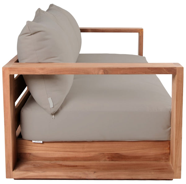 Tulum Waterproof Fabric / Teak Wood / Foam Contemporary Grey Waterproof Fabric Outdoor Sofa - 87" W x 33.5" D x 22.5" H