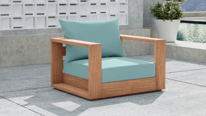 Tulum Waterproof Fabric / Teak Wood / Foam Contemporary Blue Waterproof Fabric Outdoor Chair - 39.5" W x 33.5" D x 22.5" H