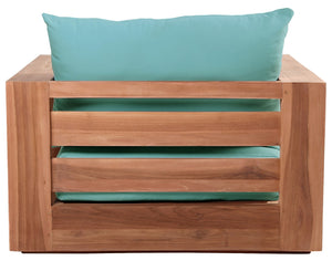 Tulum Waterproof Fabric / Teak Wood / Foam Contemporary Blue Waterproof Fabric Outdoor Chair - 39.5" W x 33.5" D x 22.5" H