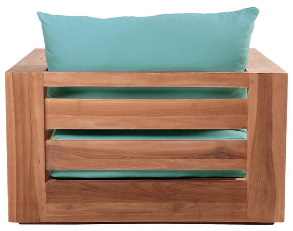 Tulum Waterproof Fabric / Teak Wood / Foam Contemporary Blue Waterproof Fabric Outdoor Chair - 39.5" W x 33.5" D x 22.5" H