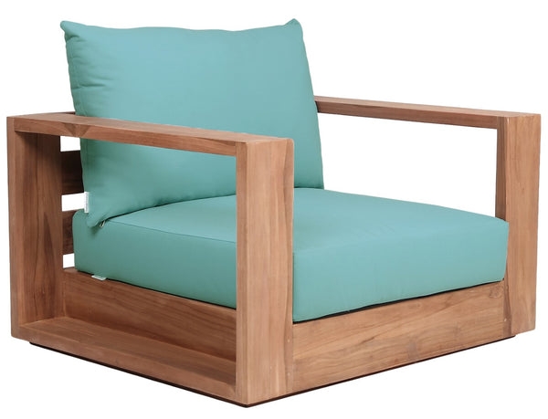 Tulum Waterproof Fabric / Teak Wood / Foam Contemporary Blue Waterproof Fabric Outdoor Chair - 39.5" W x 33.5" D x 22.5" H