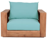 Tulum Waterproof Fabric / Teak Wood / Foam Contemporary Blue Waterproof Fabric Outdoor Chair - 39.5" W x 33.5" D x 22.5" H
