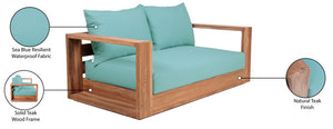 Tulum Waterproof Fabric / Teak Wood / Foam Contemporary Blue Waterproof Fabric Outdoor Loveseat - 63" W x 33.5" D x 22.5" H