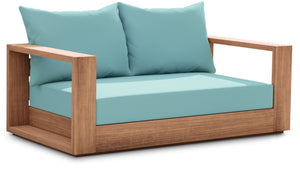Tulum Waterproof Fabric / Teak Wood / Foam Contemporary Blue Waterproof Fabric Outdoor Loveseat - 63" W x 33.5" D x 22.5" H