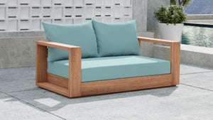 Tulum Waterproof Fabric / Teak Wood / Foam Contemporary Blue Waterproof Fabric Outdoor Loveseat - 63" W x 33.5" D x 22.5" H