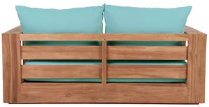 Tulum Waterproof Fabric / Teak Wood / Foam Contemporary Blue Waterproof Fabric Outdoor Loveseat - 63" W x 33.5" D x 22.5" H