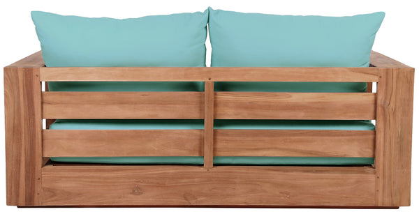 Tulum Waterproof Fabric / Teak Wood / Foam Contemporary Blue Waterproof Fabric Outdoor Loveseat - 63" W x 33.5" D x 22.5" H