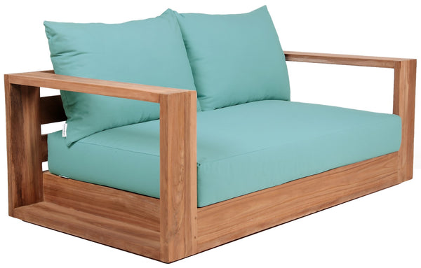 Tulum Waterproof Fabric / Teak Wood / Foam Contemporary Blue Waterproof Fabric Outdoor Loveseat - 63" W x 33.5" D x 22.5" H