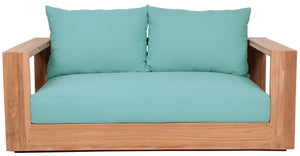 Tulum Waterproof Fabric / Teak Wood / Foam Contemporary Blue Waterproof Fabric Outdoor Loveseat - 63" W x 33.5" D x 22.5" H