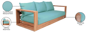 Tulum Waterproof Fabric / Teak Wood / Foam Contemporary Blue Waterproof Fabric Outdoor Sofa - 87" W x 33.5" D x 22.5" H