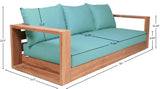 Tulum Waterproof Fabric / Teak Wood / Foam Contemporary Blue Waterproof Fabric Outdoor Sofa - 87" W x 33.5" D x 22.5" H