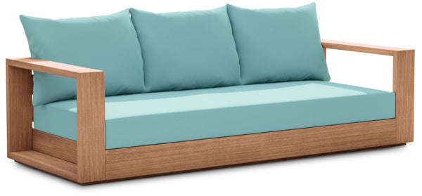 Tulum Waterproof Fabric / Teak Wood / Foam Contemporary Blue Waterproof Fabric Outdoor Sofa - 87" W x 33.5" D x 22.5" H