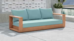 Tulum Waterproof Fabric / Teak Wood / Foam Contemporary Blue Waterproof Fabric Outdoor Sofa - 87" W x 33.5" D x 22.5" H