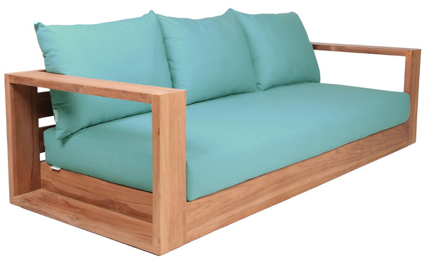 Tulum Waterproof Fabric / Teak Wood / Foam Contemporary Blue Waterproof Fabric Outdoor Sofa - 87" W x 33.5" D x 22.5" H