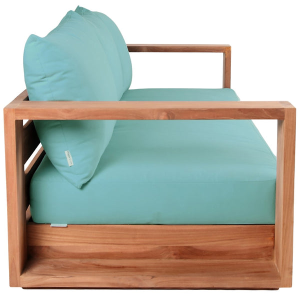 Tulum Waterproof Fabric / Teak Wood / Foam Contemporary Blue Waterproof Fabric Outdoor Sofa - 87" W x 33.5" D x 22.5" H