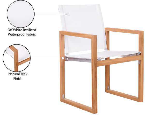 Tulum Waterproof Mesh Fabric / Teak Wood / Foam Contemporary Off White Waterproof Fabric Outdoor Patio Dining Arm Chair - 23.5" W x 23.5" D x 33.5" H