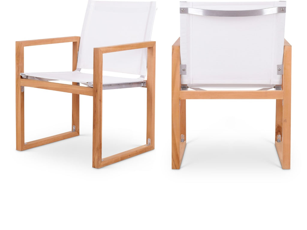 Tulum Waterproof Mesh Fabric / Teak Wood / Foam Contemporary Off White Waterproof Fabric Outdoor Patio Dining Arm Chair - 23.5" W x 23.5" D x 33.5" H