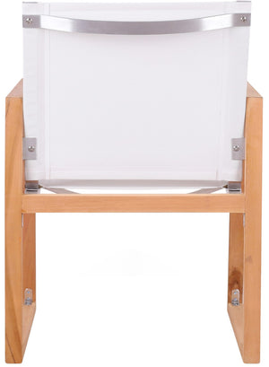 Tulum Waterproof Mesh Fabric / Teak Wood / Foam Contemporary Off White Waterproof Fabric Outdoor Patio Dining Arm Chair - 23.5" W x 23.5" D x 33.5" H