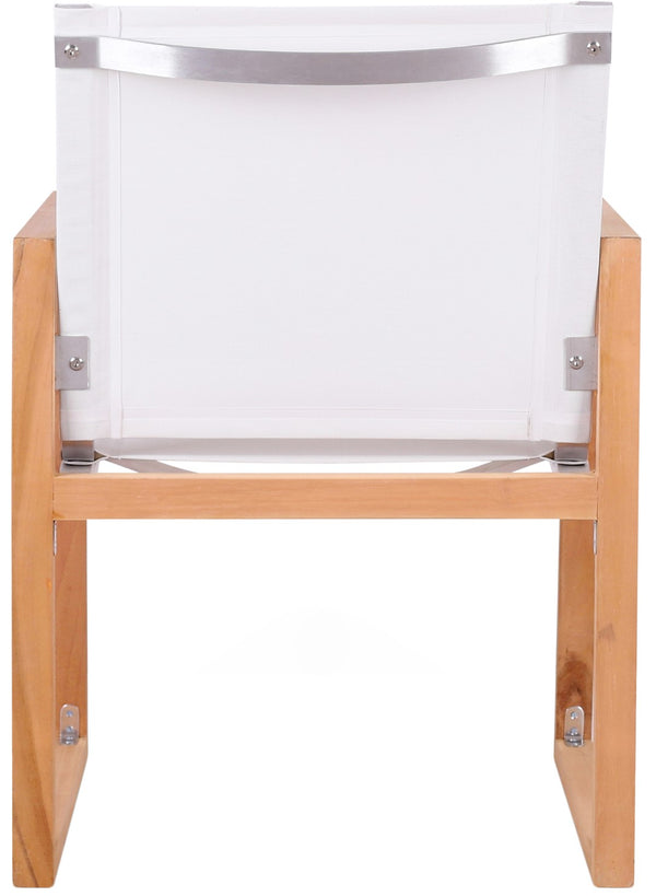 Tulum Waterproof Mesh Fabric / Teak Wood / Foam Contemporary Off White Waterproof Fabric Outdoor Patio Dining Arm Chair - 23.5" W x 23.5" D x 33.5" H