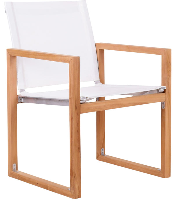 Tulum Waterproof Mesh Fabric / Teak Wood / Foam Contemporary Off White Waterproof Fabric Outdoor Patio Dining Arm Chair - 23.5" W x 23.5" D x 33.5" H