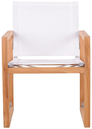 Tulum Waterproof Mesh Fabric / Teak Wood / Foam Contemporary Off White Waterproof Fabric Outdoor Patio Dining Arm Chair - 23.5" W x 23.5" D x 33.5" H