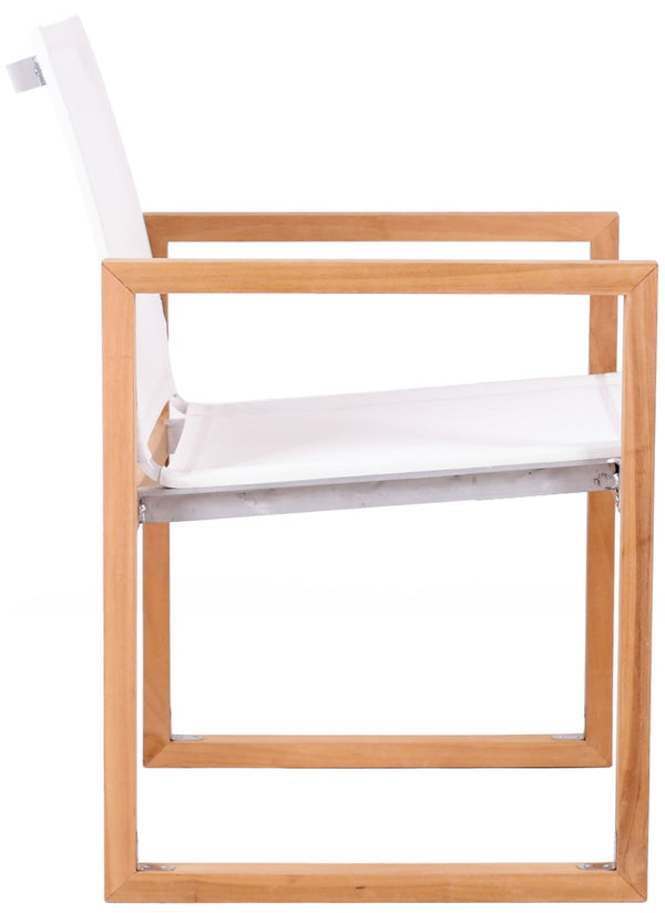 Tulum Waterproof Mesh Fabric / Teak Wood / Foam Contemporary Off White Waterproof Fabric Outdoor Patio Dining Arm Chair - 23.5" W x 23.5" D x 33.5" H