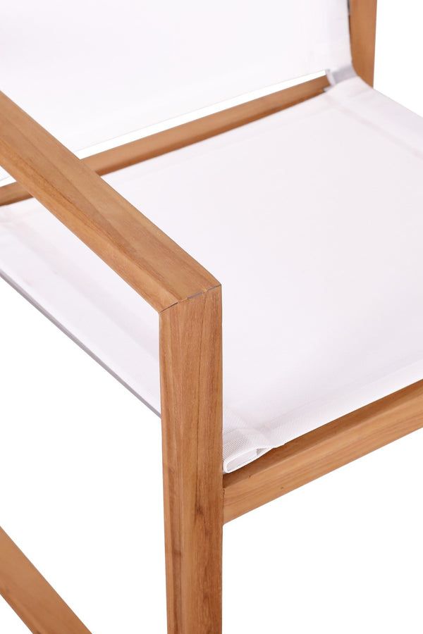Tulum Waterproof Mesh Fabric / Teak Wood / Foam Contemporary Off White Waterproof Fabric Outdoor Patio Dining Arm Chair - 23.5" W x 23.5" D x 33.5" H