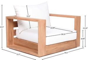 Tulum Waterproof Fabric / Teak Wood / Foam Contemporary Off White Waterproof Fabric Outdoor Chair - 39.5" W x 33.5" D x 22.5" H