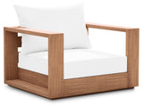 Tulum Waterproof Fabric / Teak Wood / Foam Contemporary Off White Waterproof Fabric Outdoor Chair - 39.5" W x 33.5" D x 22.5" H