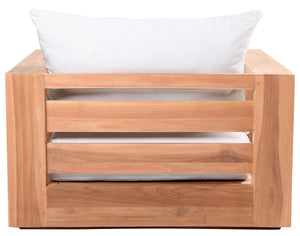 Tulum Waterproof Fabric / Teak Wood / Foam Contemporary Off White Waterproof Fabric Outdoor Chair - 39.5" W x 33.5" D x 22.5" H