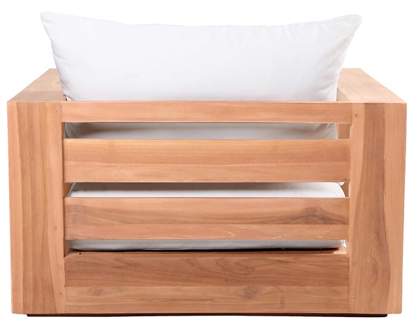 Tulum Waterproof Fabric / Teak Wood / Foam Contemporary Off White Waterproof Fabric Outdoor Chair - 39.5" W x 33.5" D x 22.5" H