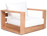 Tulum Waterproof Fabric / Teak Wood / Foam Contemporary Off White Waterproof Fabric Outdoor Chair - 39.5" W x 33.5" D x 22.5" H