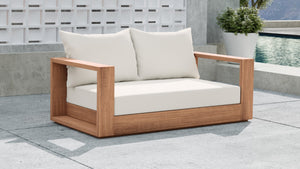 Tulum Waterproof Fabric / Teak Wood / Foam Contemporary Off White Waterproof Fabric Outdoor Loveseat - 63" W x 33.5" D x 22.5" H