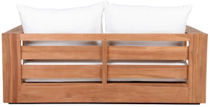 Tulum Waterproof Fabric / Teak Wood / Foam Contemporary Off White Waterproof Fabric Outdoor Loveseat - 63" W x 33.5" D x 22.5" H