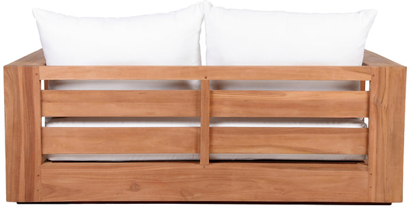 Tulum Waterproof Fabric / Teak Wood / Foam Contemporary Off White Waterproof Fabric Outdoor Loveseat - 63" W x 33.5" D x 22.5" H