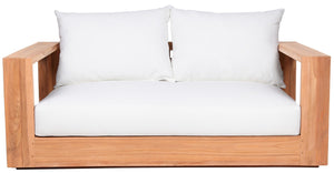 Tulum Waterproof Fabric / Teak Wood / Foam Contemporary Off White Waterproof Fabric Outdoor Loveseat - 63" W x 33.5" D x 22.5" H
