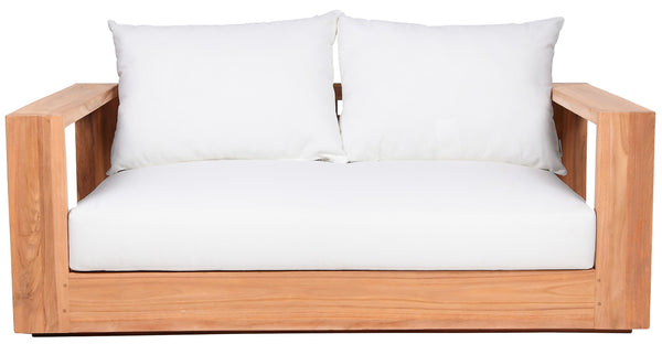 Tulum Waterproof Fabric / Teak Wood / Foam Contemporary Off White Waterproof Fabric Outdoor Loveseat - 63" W x 33.5" D x 22.5" H