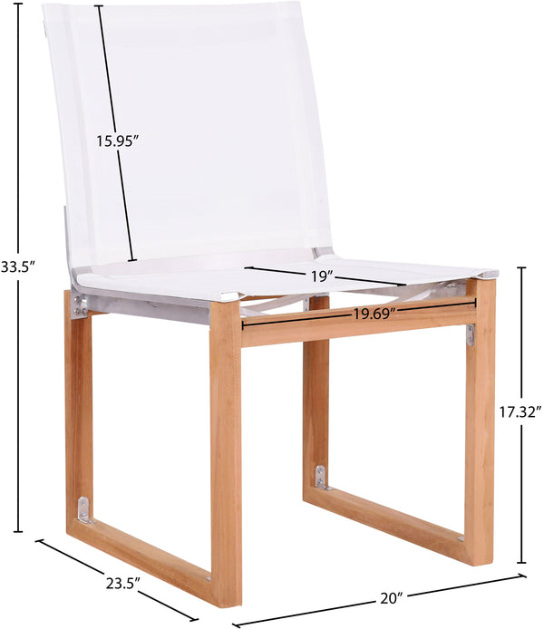 Tulum Waterproof Mesh Fabric / Teak Wood / Foam Contemporary Off White Waterproof Fabric Outdoor Patio Dining Side Chair - 20" W x 23.5" D x 33.5" H