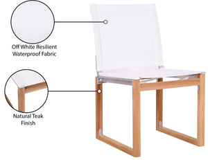 Tulum Waterproof Mesh Fabric / Teak Wood / Foam Contemporary Off White Waterproof Fabric Outdoor Patio Dining Side Chair - 20" W x 23.5" D x 33.5" H