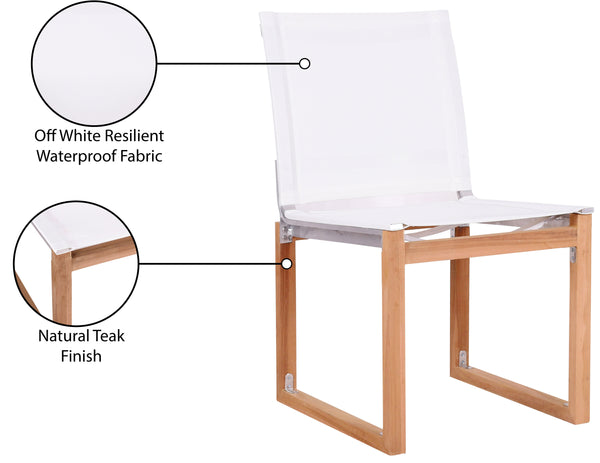 Tulum Waterproof Mesh Fabric / Teak Wood / Foam Contemporary Off White Waterproof Fabric Outdoor Patio Dining Side Chair - 20" W x 23.5" D x 33.5" H