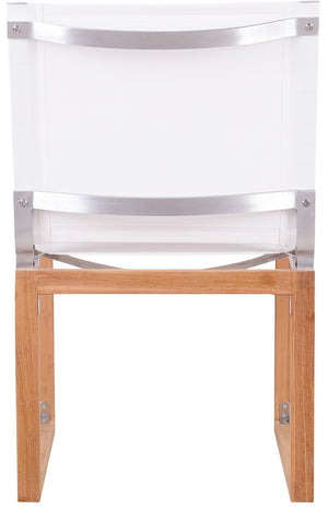 Tulum Waterproof Mesh Fabric / Teak Wood / Foam Contemporary Off White Waterproof Fabric Outdoor Patio Dining Side Chair - 20" W x 23.5" D x 33.5" H