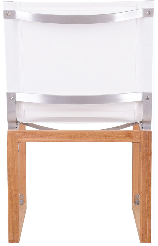 Tulum Waterproof Mesh Fabric / Teak Wood / Foam Contemporary Off White Waterproof Fabric Outdoor Patio Dining Side Chair - 20" W x 23.5" D x 33.5" H