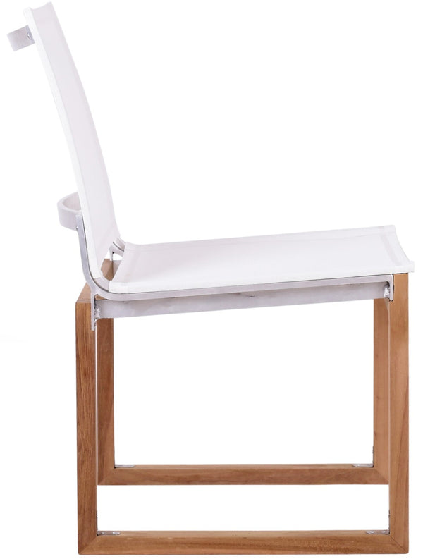 Tulum Waterproof Mesh Fabric / Teak Wood / Foam Contemporary Off White Waterproof Fabric Outdoor Patio Dining Side Chair - 20" W x 23.5" D x 33.5" H