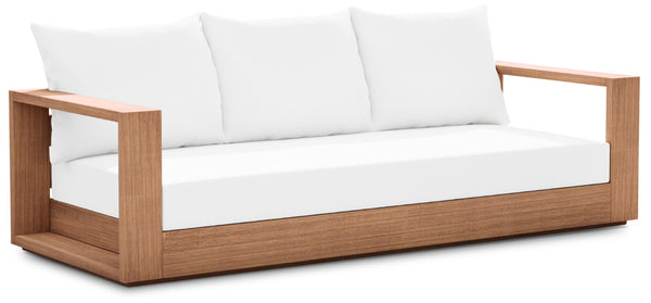 Tulum Waterproof Fabric / Teak Wood / Foam Contemporary Off White Waterproof Fabric Outdoor Sofa - 87" W x 33.5" D x 22.5" H