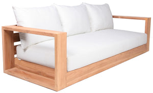 Tulum Waterproof Fabric / Teak Wood / Foam Contemporary Off White Waterproof Fabric Outdoor Sofa - 87" W x 33.5" D x 22.5" H