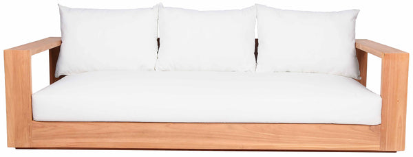 Tulum Waterproof Fabric / Teak Wood / Foam Contemporary Off White Waterproof Fabric Outdoor Sofa - 87" W x 33.5" D x 22.5" H