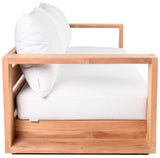 Tulum Waterproof Fabric / Teak Wood / Foam Contemporary Off White Waterproof Fabric Outdoor Sofa - 87" W x 33.5" D x 22.5" H